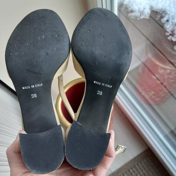 Fabianelli Beige Suede Ankle Strap Block Heel Sandals Sz 38/ 7 -7.5 ITALY - Picture 16 of 16